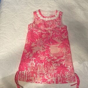 Girls Lily Pulitzer vibrant hot pink shirt dress with ties